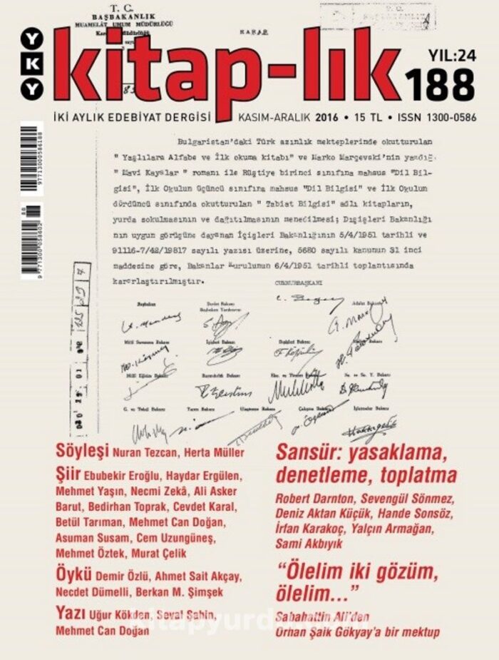 Kitap-Lık Dergisi Sayı 188 / Kaşım - Aralık 2016 - Görsel 1