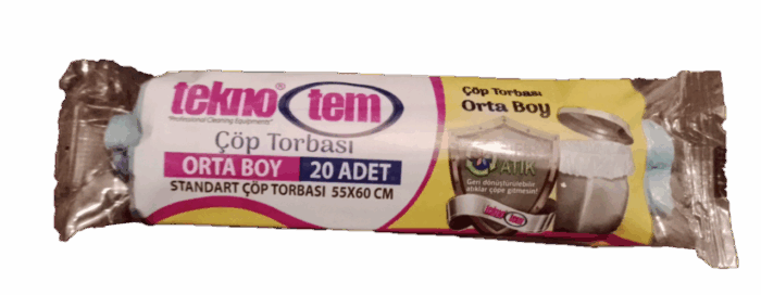 Teknotem Orta Boy Standart Çöp Poşeti Mavi 55X60 20 Adet - Görsel 1