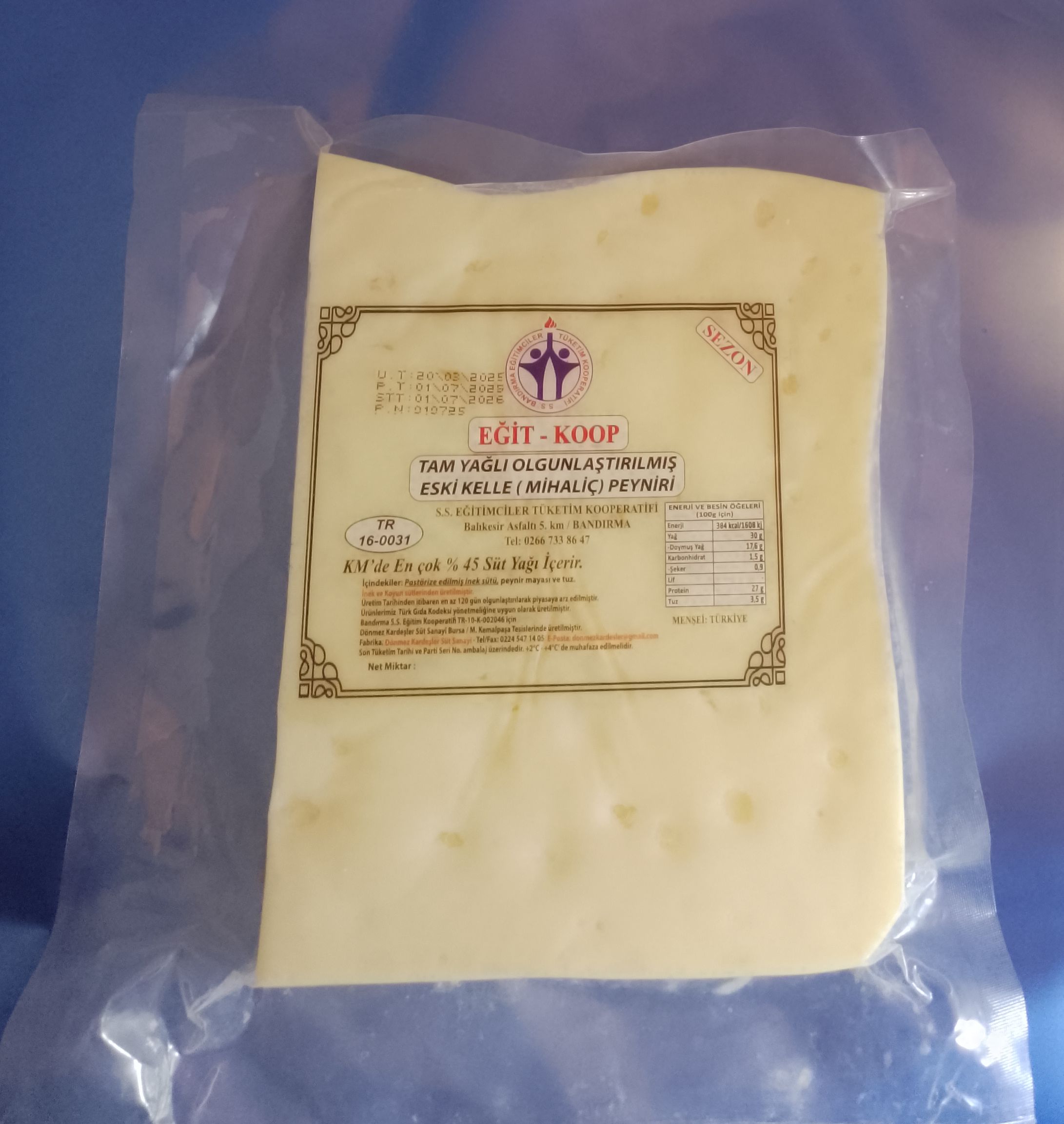 Exif_JPEG_420 Tam Yağlı Olgunlaştırılmış (Mihalıç) Eski Kelle Peyniri 389 gr - Görsel 1