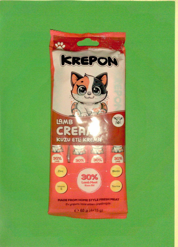 Krepon Kuzu Etli Kremalı Kedi Maması 4 x 15 gr - Görsel 1