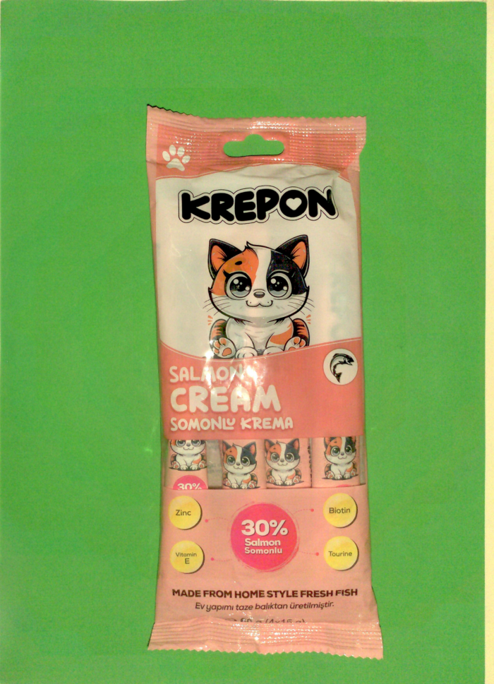 krepon somon Krepon Somonlu Kremalı Kedi Maması 4 x 15 gr - Görsel 1