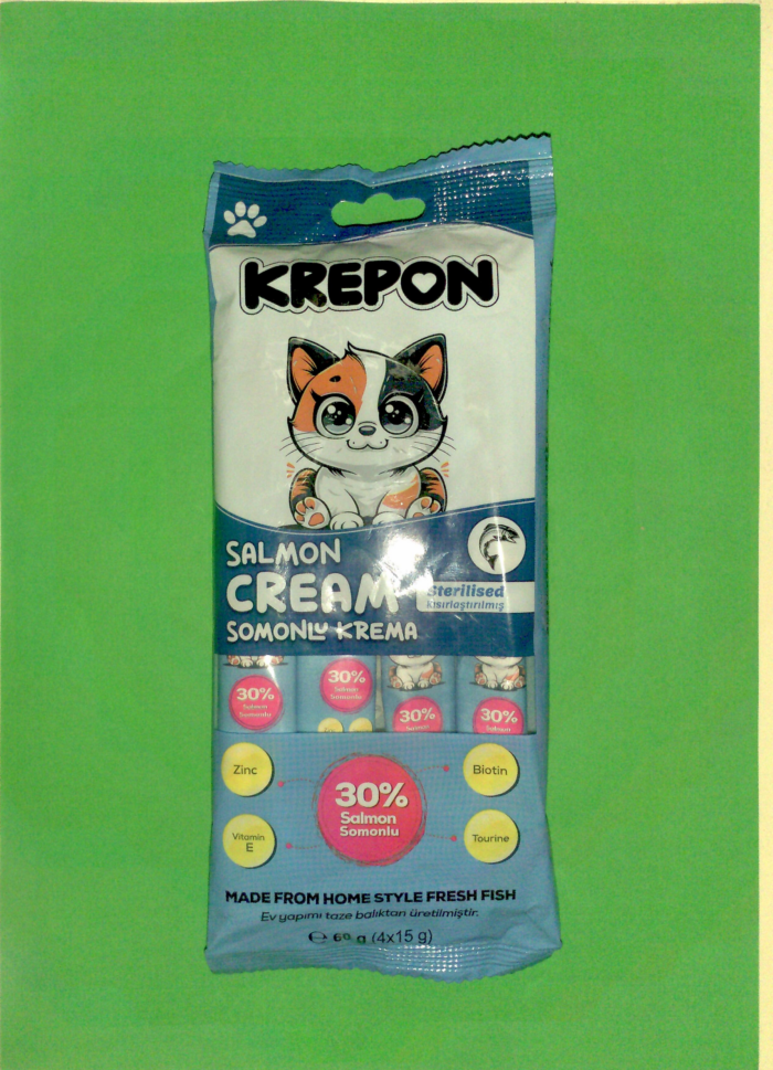 Krepon Somonlu Kremalı Kısırlaştırılmış Kedi Maması 4 x 15 gr - Görsel 1