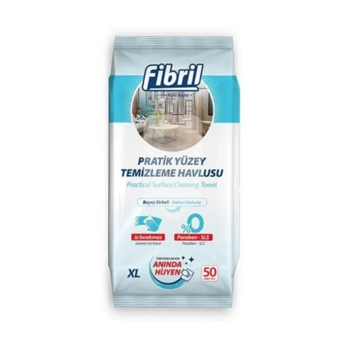 fibril-yuzey-temizleme-mendili-sabun Fibril Yüzey Temizlik Havlusu XL Beyaz Sirkeli Ve Sabun Kokulu 50 Yaprak - Görsel 1