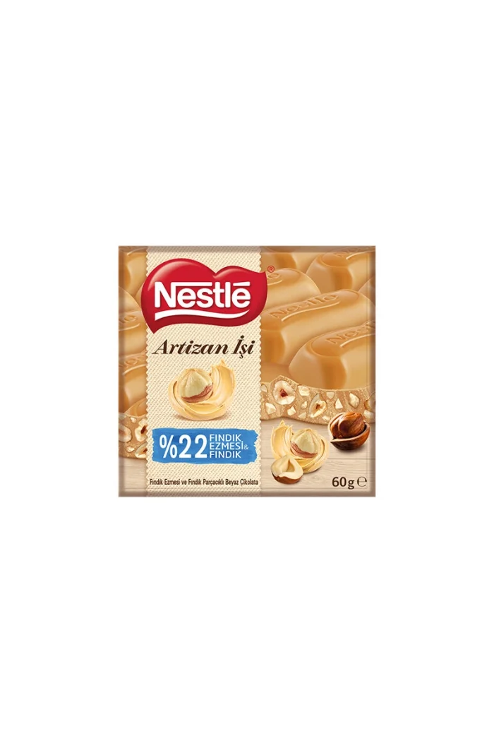 Nestle Artizan İşi Fındıklı ve Fındık Ezmeli Beyaz Çikolata 60 gr - Görsel 1