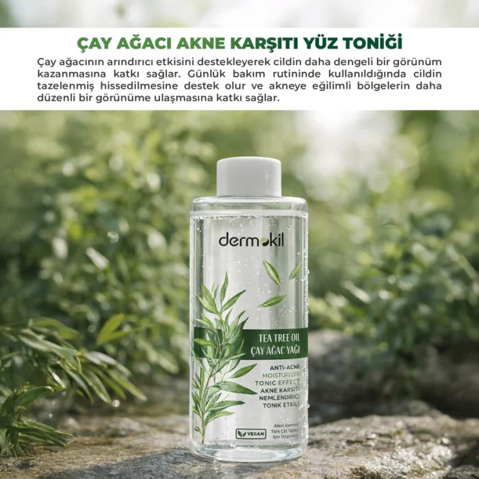 8697916025252 cay-agaci-akne-karsiti-cilt-bakim-tonik Dermokil Çay Ağacı Akne Karşıtı Yüz Temizleme Toniği 300 ml - Görsel 1