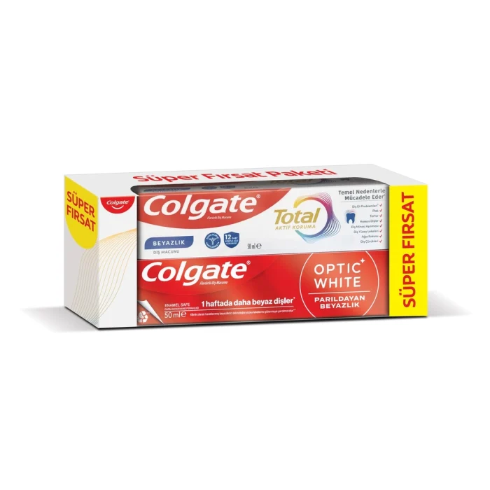 Colgate Total Aktif Koruma 50 ml + Optic White Diş Macunu 50 ml - Görsel 1