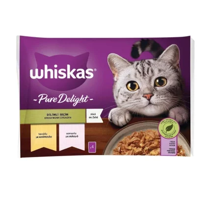 Whiskas Pouch Pure Delight Jöle Tavuklu ve Somonlu Yetişkin Kedi Konservesi 85gr x 4