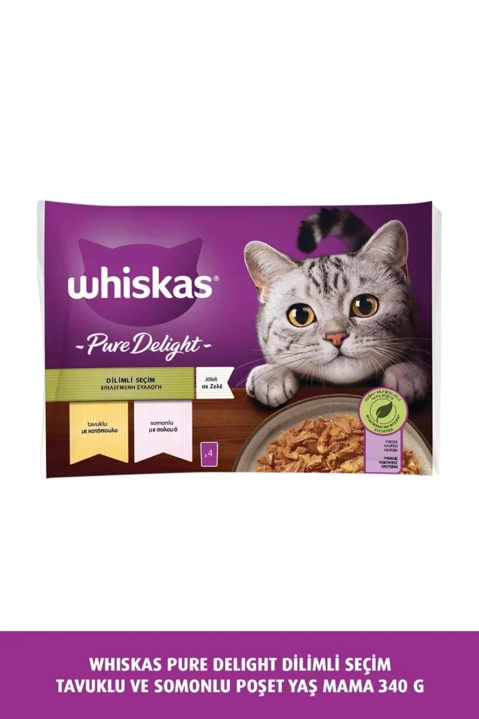 Whiskas Pouch Pure Delight Jöle Tavuklu ve Somonlu Yetişkin Kedi Konservesi 85gr x 4 - Görsel 1