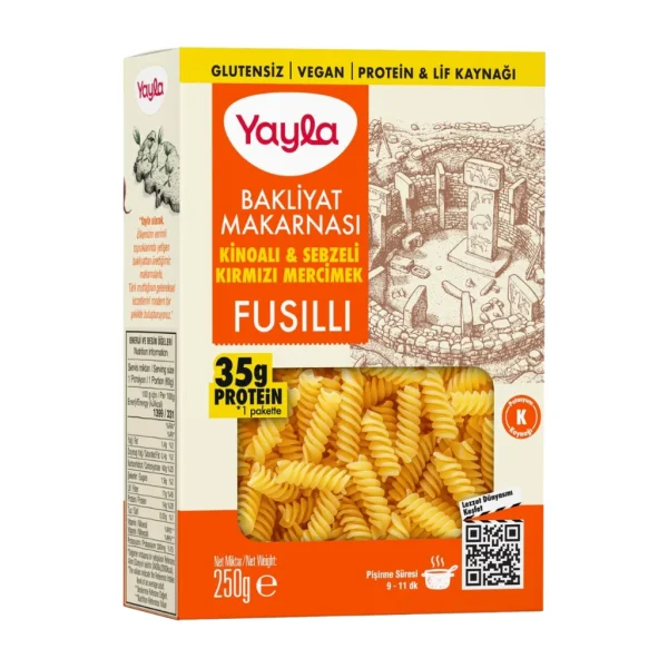 Yayla Kinoalı Sebzeli Kırmızı Mercimekli Fusilli Makarna 250 gr